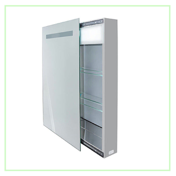 LED 18"X30" Medicine Cabinet Lighted Sliding Mirror + Electrical Outlet + 2 Glass Shelves